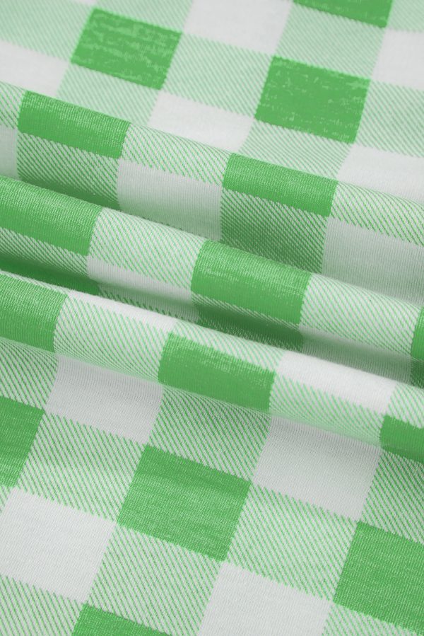Green Plaid Print Contrast Trim Long Sleeve Plus Size Pajama Set Cheap - Image 4