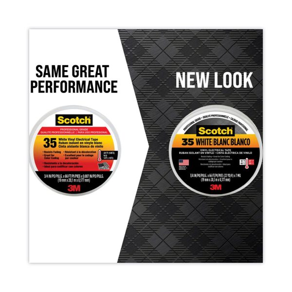 Scotch 35 Vinyl Electrical Color Coding Tape, 3  Core, 0.75  x 66 ft, White Sale - Image 2