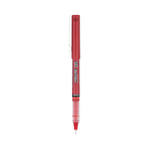 Precise V5 Roller Ball Pen, Stick, Extra-Fine 0.5 mm, Red Ink, Red Clear Barrel, Dozen Fashion