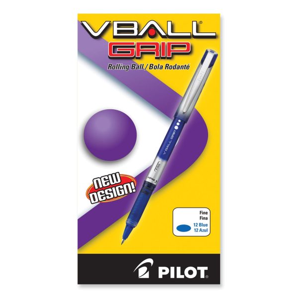 VBall Grip Liquid Ink Roller Ball Pen, Stick, Fine 0.7 mm, Blue Ink, Blue Silver Barrel, Dozen Sale - Image 2
