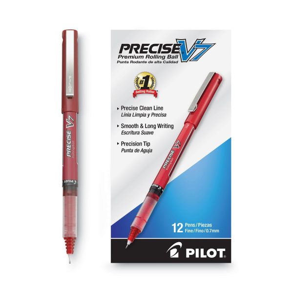 Precise V7 Roller Ball Pen, Stick, Fine 0.7 mm, Red Ink, Red Clear Barrel, Dozen For Sale - Image 4