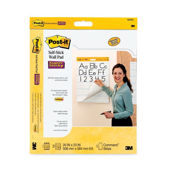 Self-Stick Wall Pad, Manuscript Format (Primary 3  Rule), 20 x 23, White, 20 Sheets, 2 Pack For Sale - Image 3