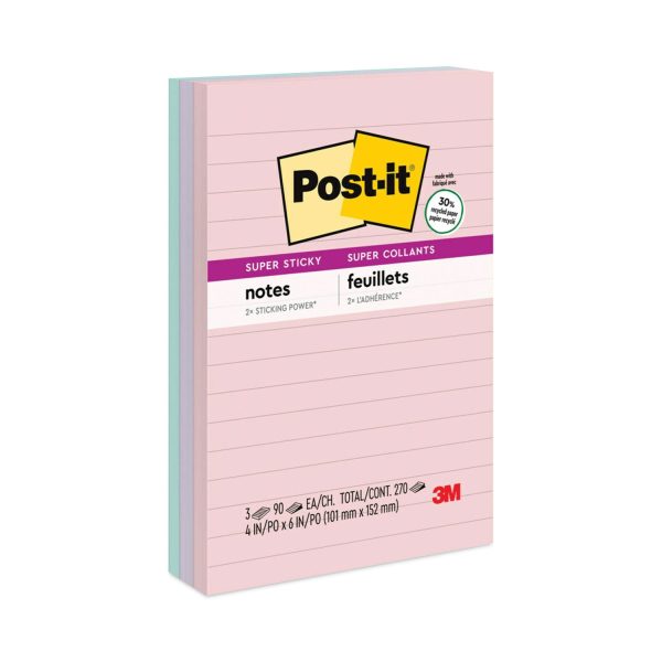 Recycled Notes in Wanderlust Pastels Collection Colors, Note Ruled, 4  x 6 , 90 Sheets Pad, 3 Pads Pack Supply