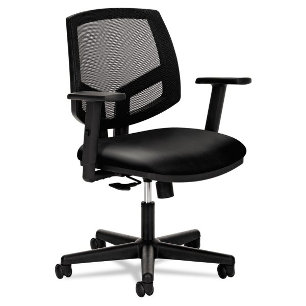 Volt Series Mesh Back Leather Task Chair with Synchro-Tilt, Supports Up to 250 lb, 18.13  to 22.38  Seat Height, Black Online Hot Sale - Image 2