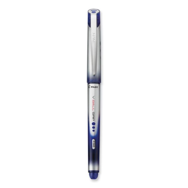 VBall Grip Liquid Ink Roller Ball Pen, Stick, Fine 0.7 mm, Blue Ink, Blue Silver Barrel, Dozen Sale - Image 3