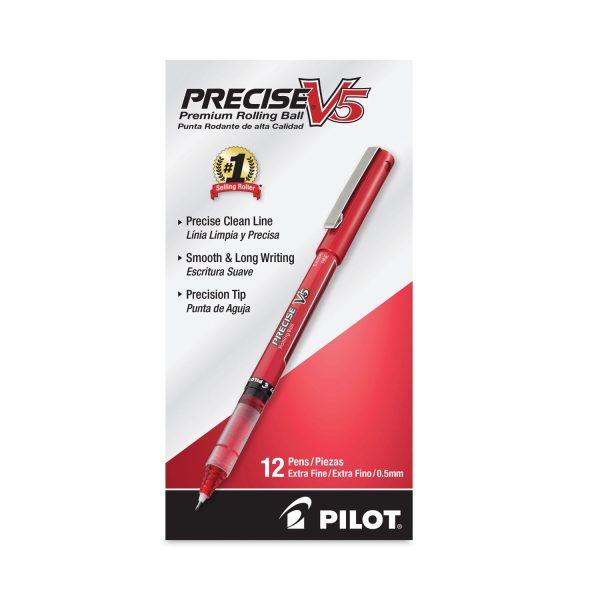 Precise V5 Roller Ball Pen, Stick, Extra-Fine 0.5 mm, Red Ink, Red Clear Barrel, Dozen Fashion - Image 2