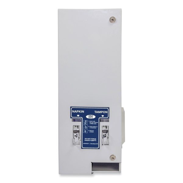 Dual Sanitary Napkin Tampon Dispenser, 25 Cent Coin Mechanism, 11.13 x 7.63 x 26.38, White Blue Online Sale