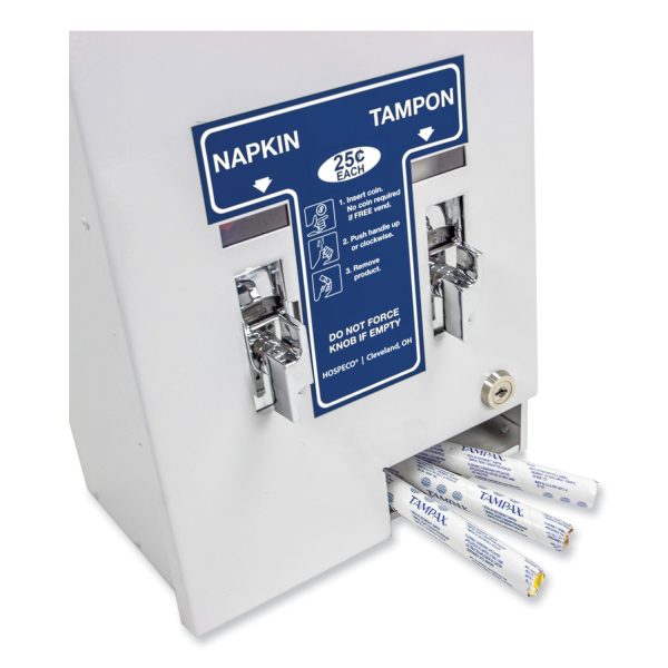 Dual Sanitary Napkin Tampon Dispenser, 25 Cent Coin Mechanism, 11.13 x 7.63 x 26.38, White Blue Online Sale - Image 4